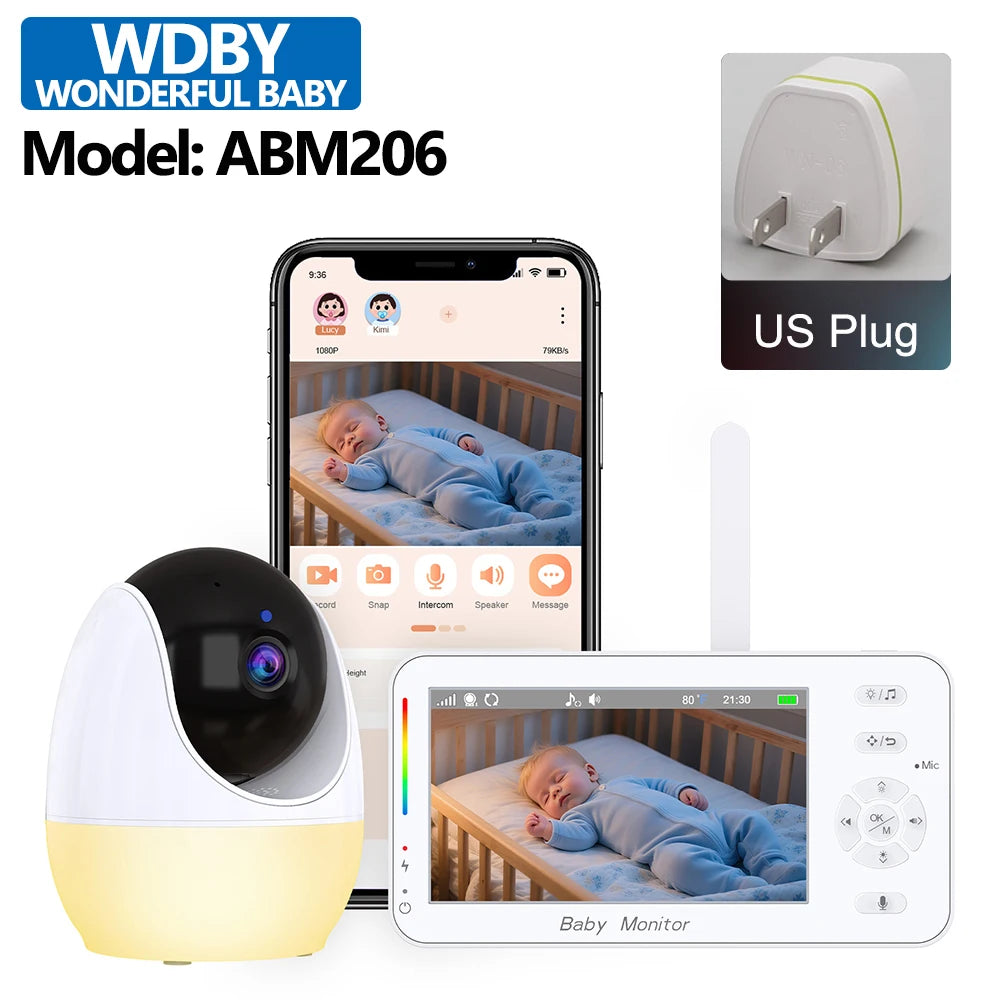 4.3-Inch Baby Video Monitor with 4X Zoom Camera Motion/Sound Detection Soft Night Light & Dual Control (APP + Wireless Monitor)