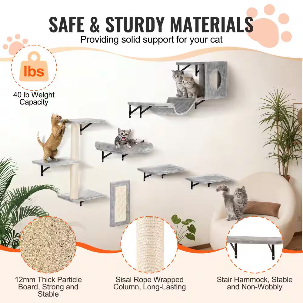 Wall Mounted Cat Shelves, Cat Wall Shelves and Perches with Jumping Boards, Hammock, Sofa, Cat Tree Cat Grip, 40 Lbs.