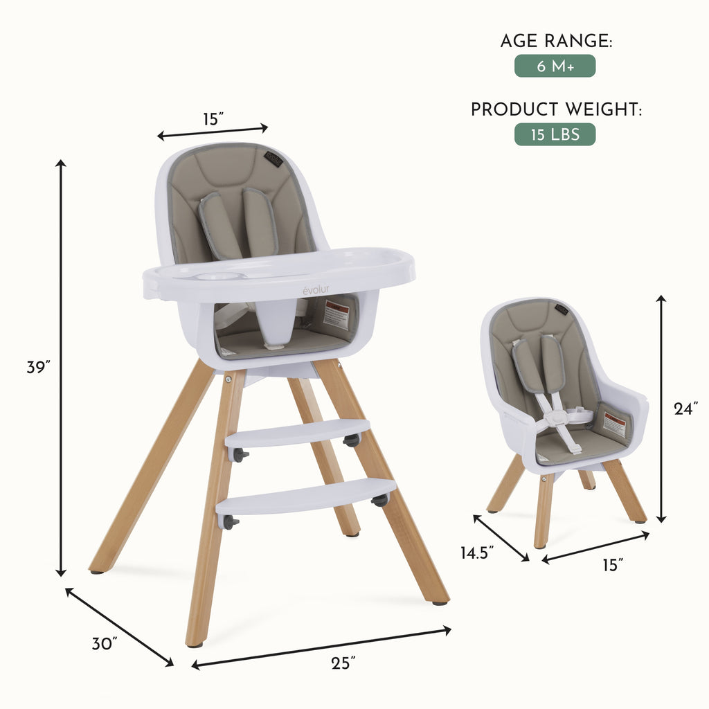 Zoodle 3-In-1 High Chair Booster Feeding Chair with Modern Design, Light Grey