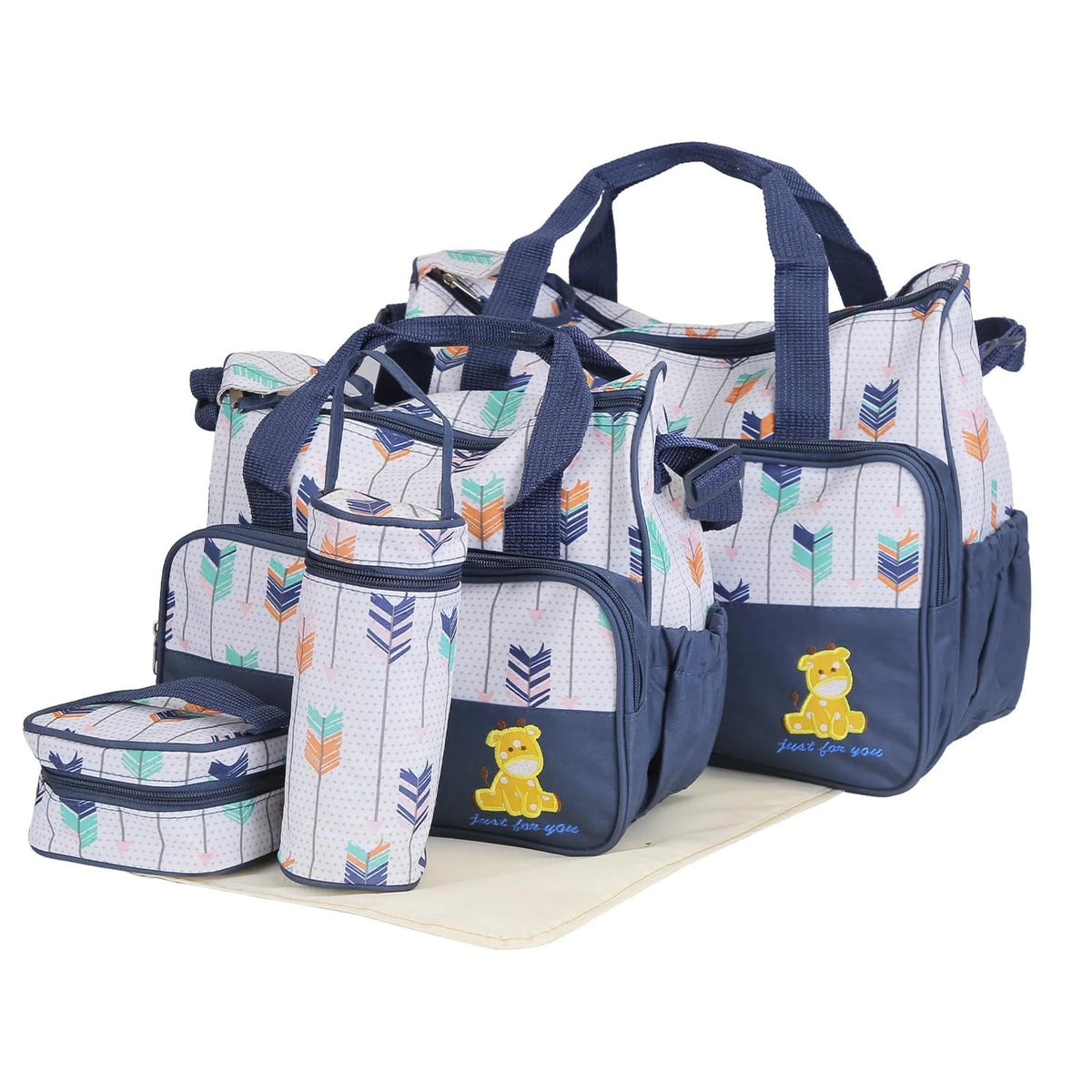 5Pcs Baby Nappy Diaper Bags Set for Picnic Mummy Diaper Handbags with Diaper Pad Food Bag Bottle Bag Travel Tote Bags for Mom Dad