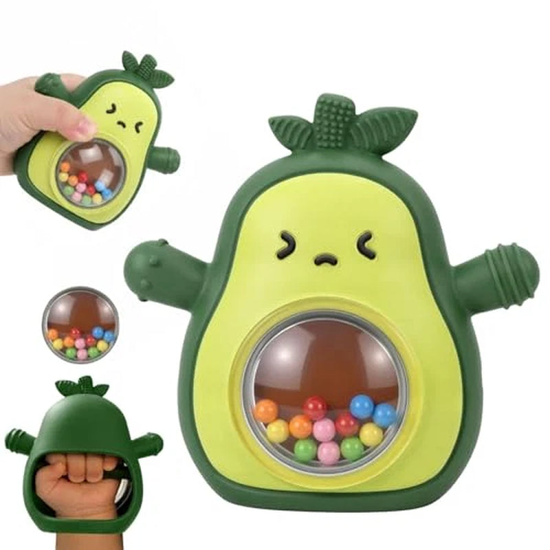 Baby Rattle Teething Toys Silicone Avocado Teething Mitten over 3 Months-Sensory Toys for Grasping Chewing Sucking Hearing Needs-Baby Teether for Teething Relief-Bpa Free Infant Toys Baby Shower Gifts