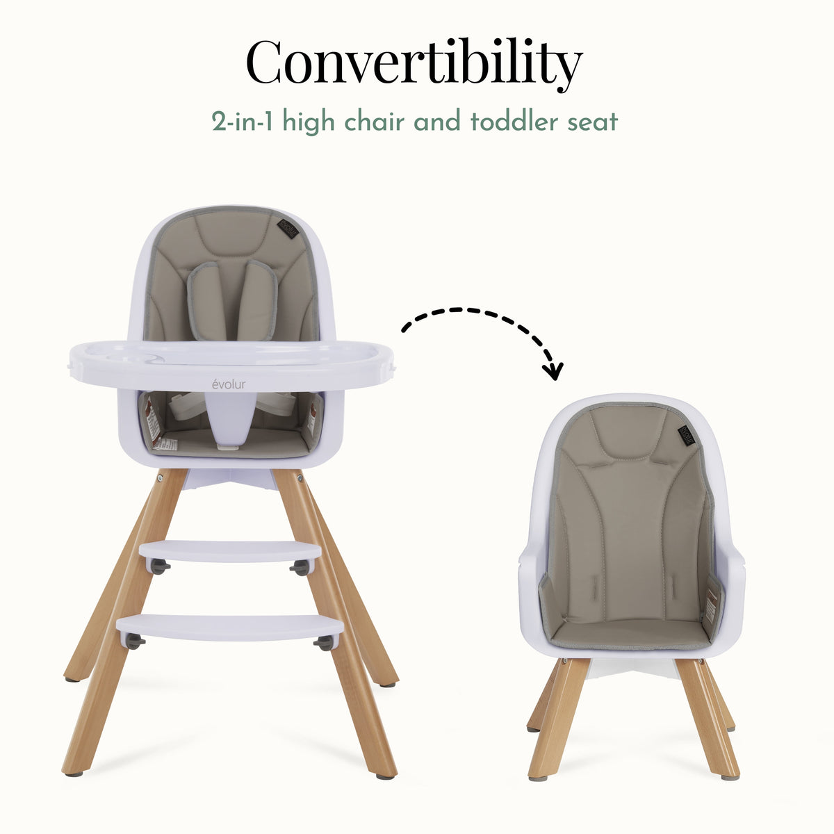 Zoodle 3-In-1 High Chair Booster Feeding Chair with Modern Design, Light Grey