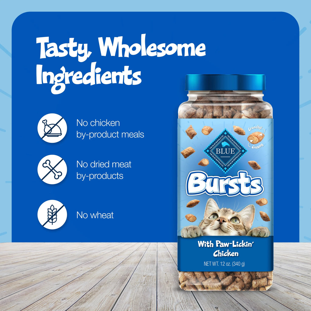 Bursts Crunchy & Creamy Cat Treats, Great for Training Chicken, 2-Oz Bag
