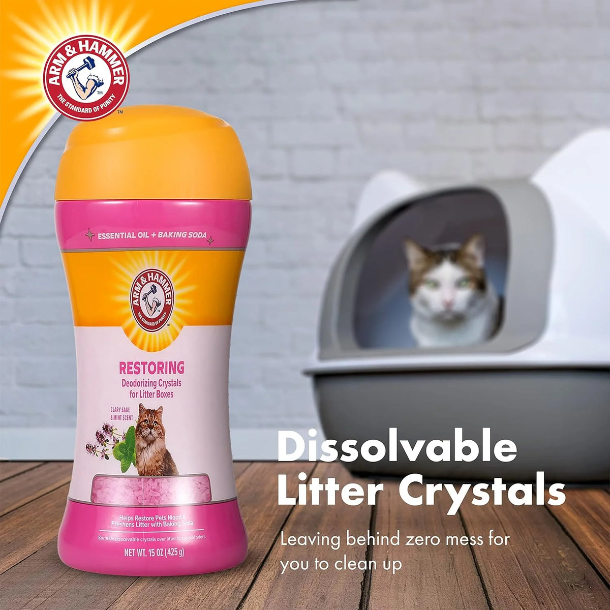 Deodorizing Cat Litter Crystals for Litter Boxes, Clary Sage & Mint Scent 15 Oz.