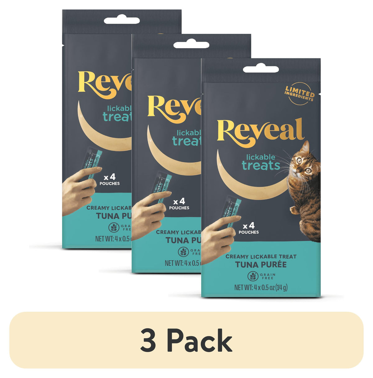 (3 Pack)  Pet Food Natural Cat Treats Tuna Lickable Puree 4 X 0.5Oz