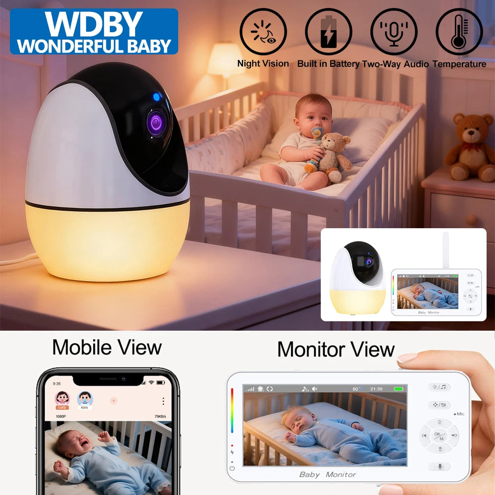 4.3-Inch Baby Video Monitor with 4X Zoom Camera Motion/Sound Detection Soft Night Light & Dual Control (APP + Wireless Monitor)