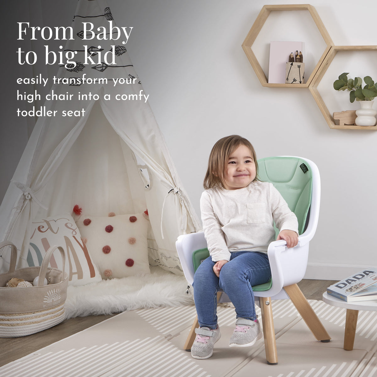 Zoodle 2-In-1 High Chair Booster Feeding Chair with Modern Design, Mint