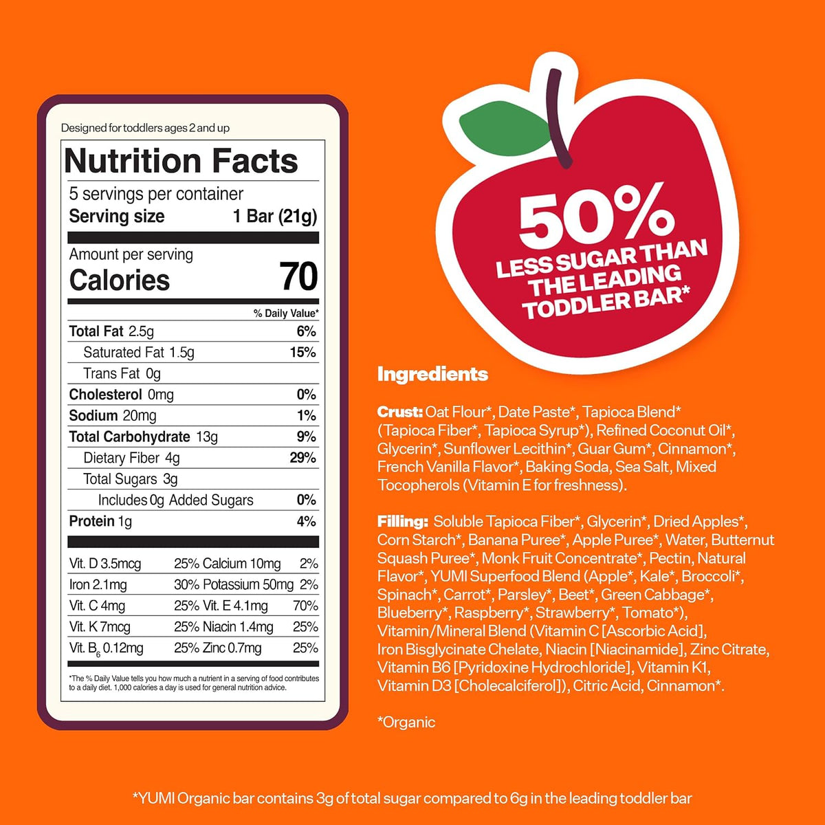 Organic Toddler Snack Bars, Apple Squash, School Safe, 30 Count
