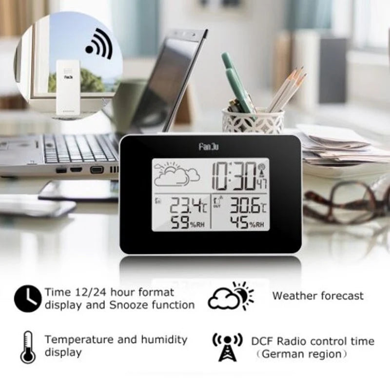 Weather Station Alarm Clock Temperature Humidity Monitor with Outdoor Sensor White