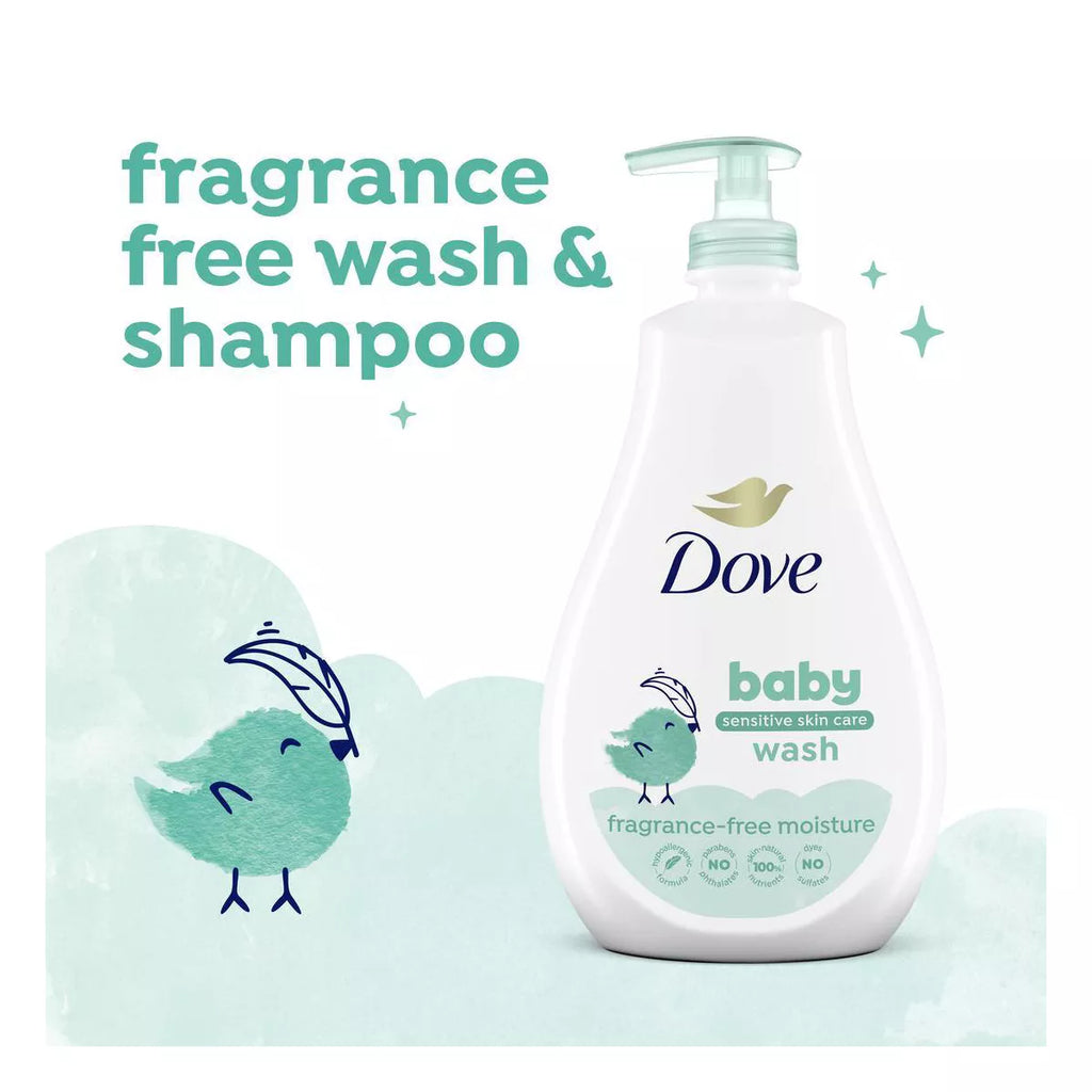 Baby Dove Fragrance Free Moisture Baby Body Wash & Shampoo Hypoallergenic for Eczema-Prone Skin