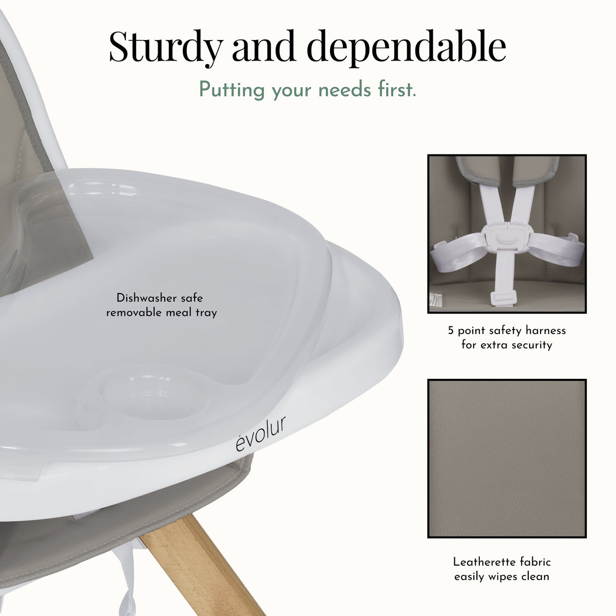 Zoodle 3-In-1 High Chair Booster Feeding Chair with Modern Design, Light Grey
