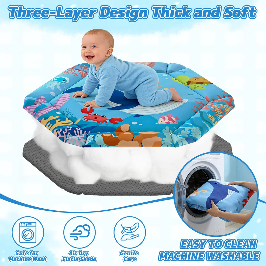 Baby Gym Play Mat, 8-In-1 Tummy Time Mat, Infant Play Gym with 6 Detachable Toys, Washable Activity Mat & Ball Pit, Baby Toys Gift for Ages 0-18M