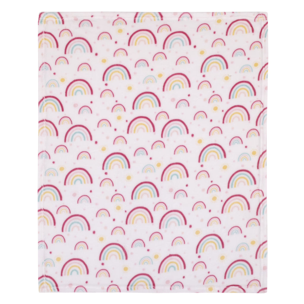 Plush Baby Blanket, Rainbows, Infant Girl, Pink, 30 in X 36 In