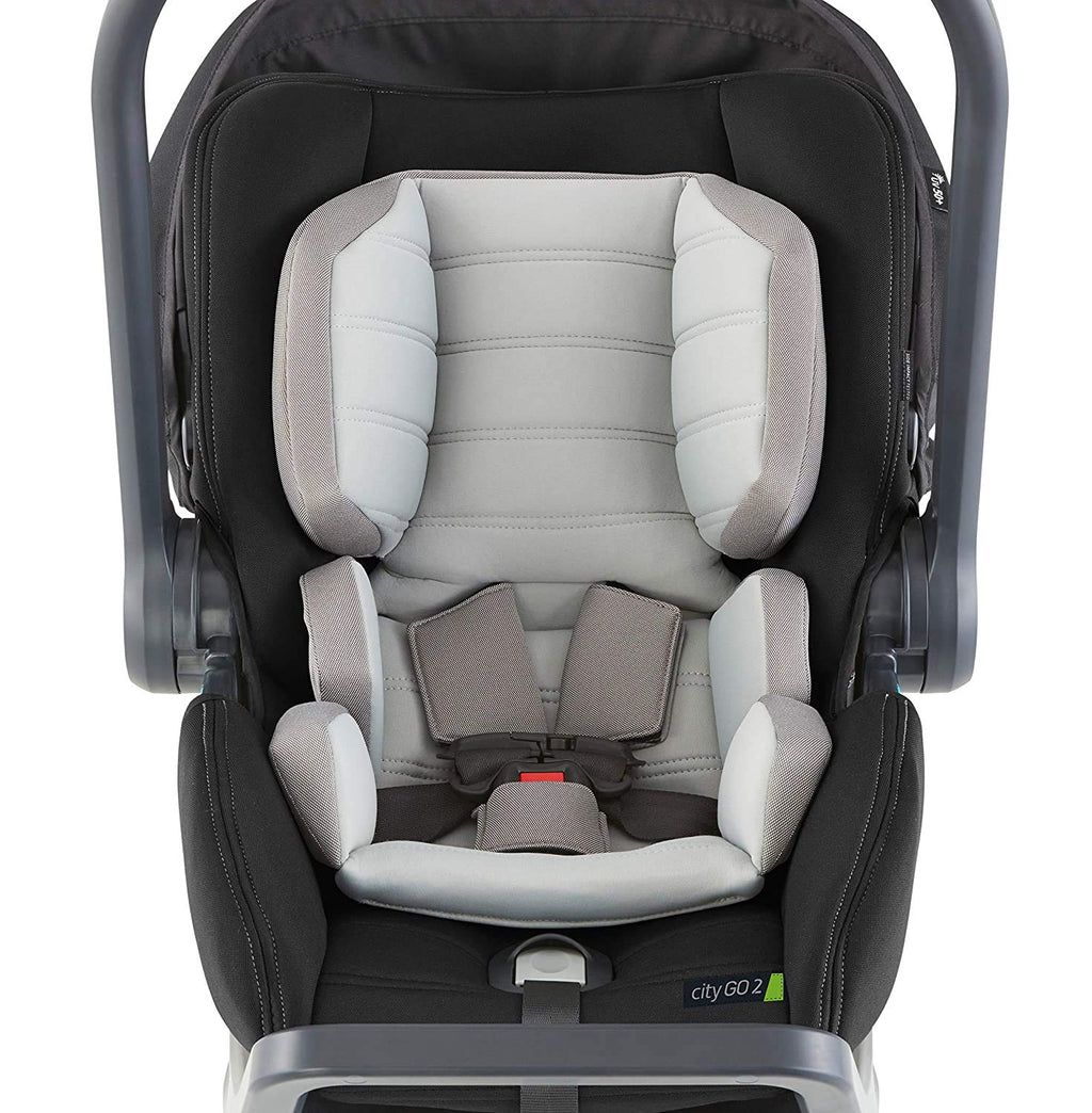 City Go 2 Infant Car Seat, Baby Travel Car Seat, Included Rapidlock Carseat Base with Leatherette Handlebar and Premium Fabrics, Slate