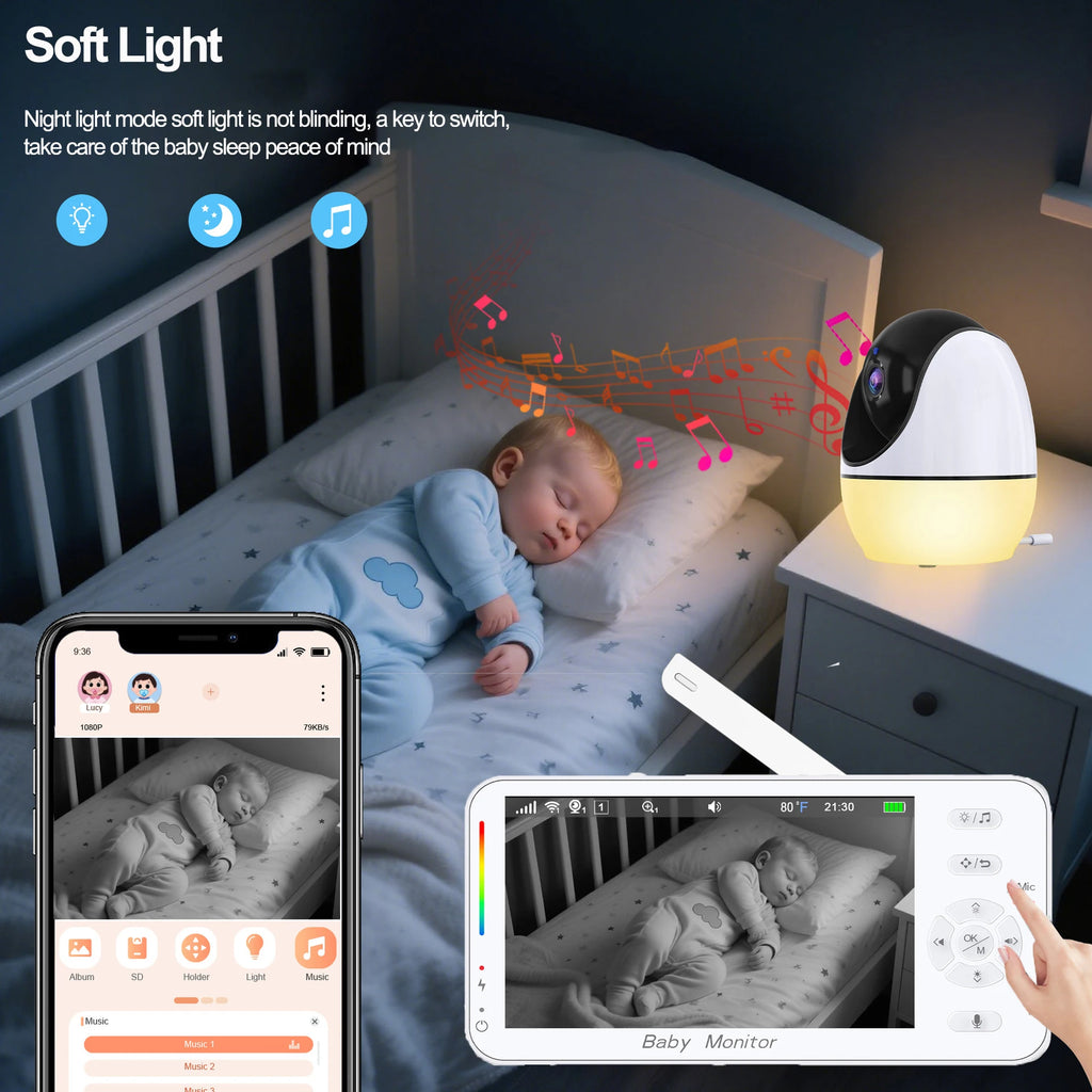 4.3-Inch Baby Video Monitor with 4X Zoom Camera Motion/Sound Detection Soft Night Light & Dual Control (APP + Wireless Monitor)