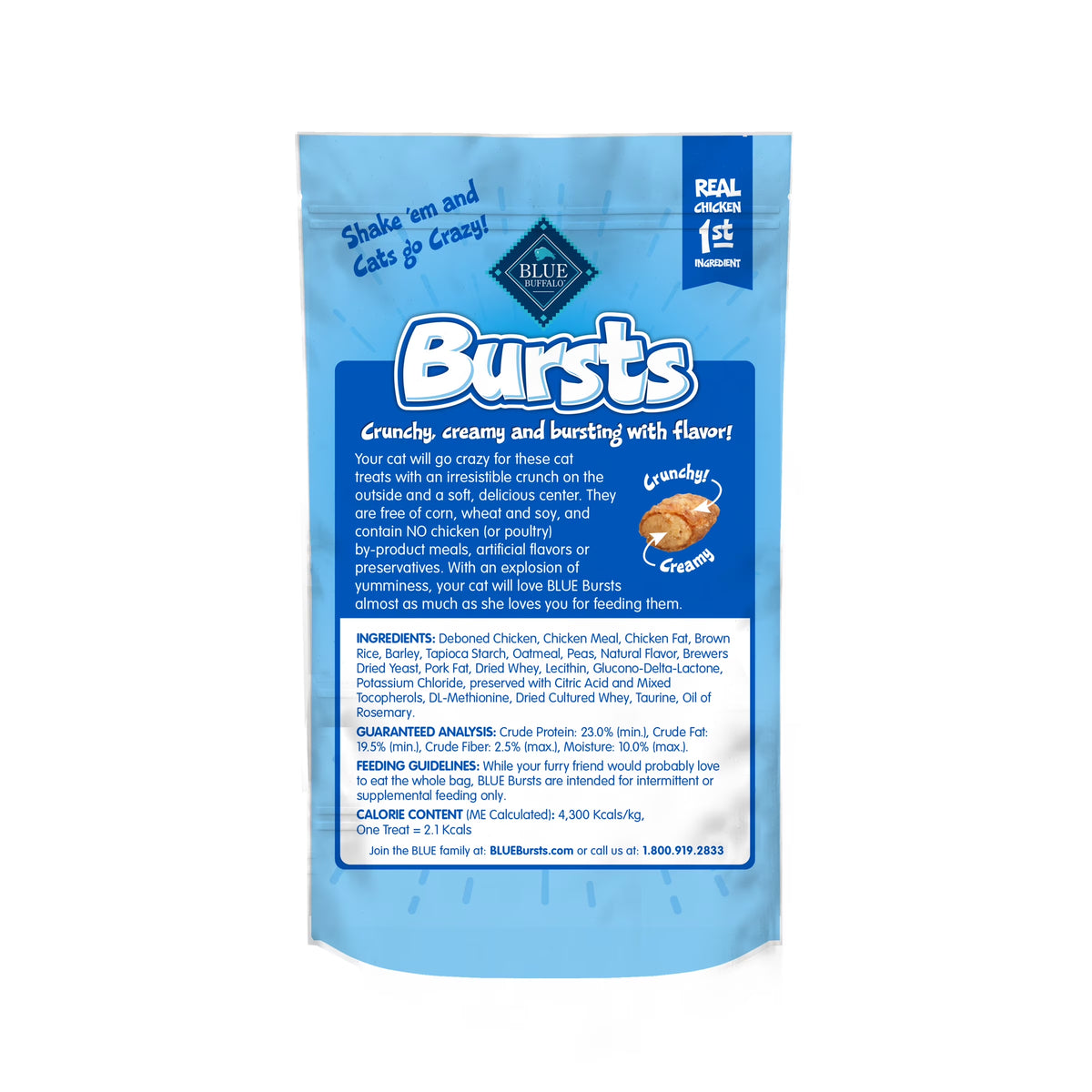 Bursts Crunchy & Creamy Cat Treats, Great for Training Chicken, 2-Oz Bag
