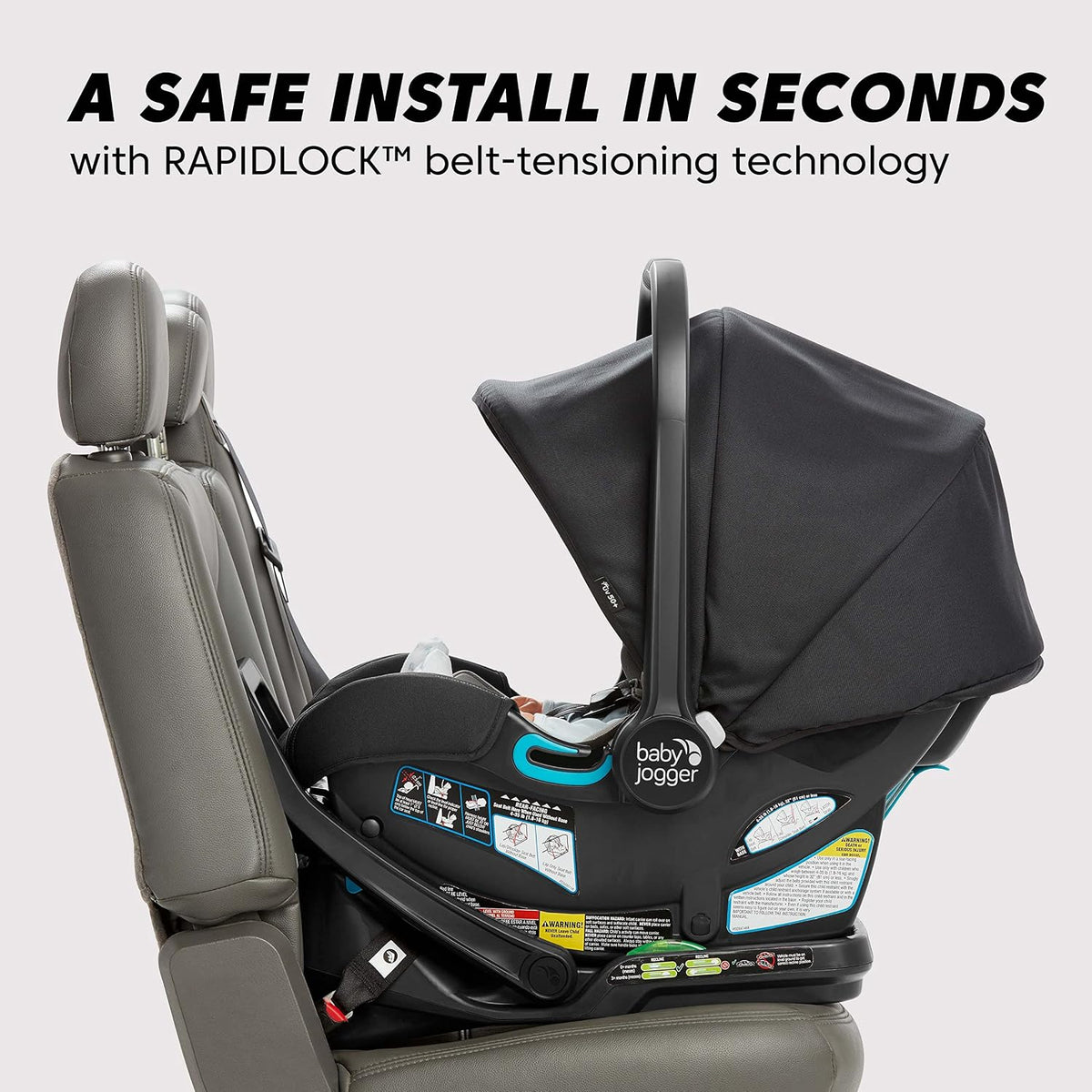 City Go 2 Infant Car Seat, Baby Travel Car Seat, Included Rapidlock Carseat Base with Leatherette Handlebar and Premium Fabrics, Slate