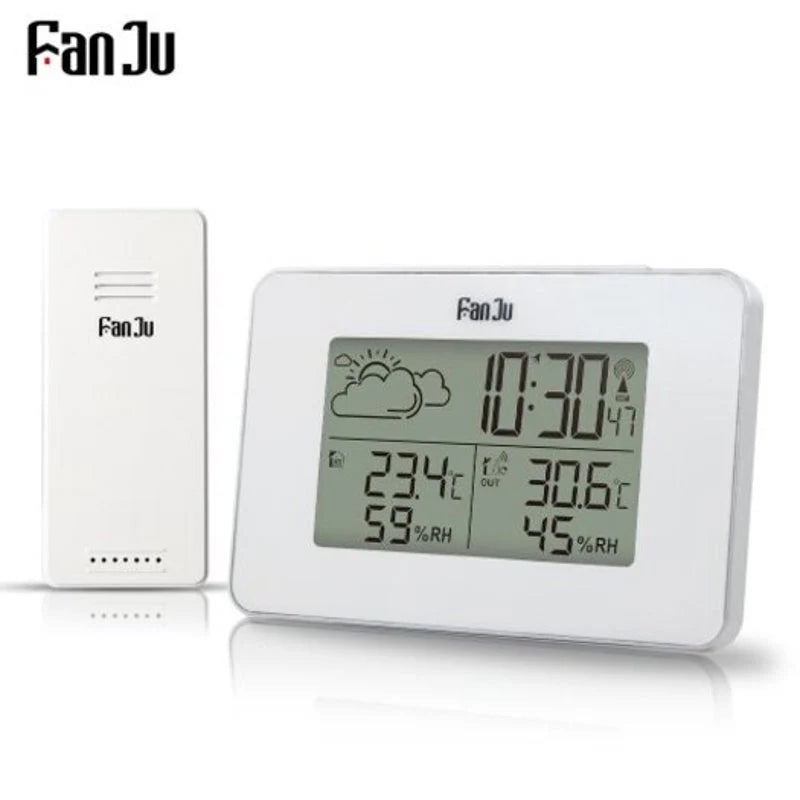 Weather Station Alarm Clock Temperature Humidity Monitor with Outdoor Sensor White