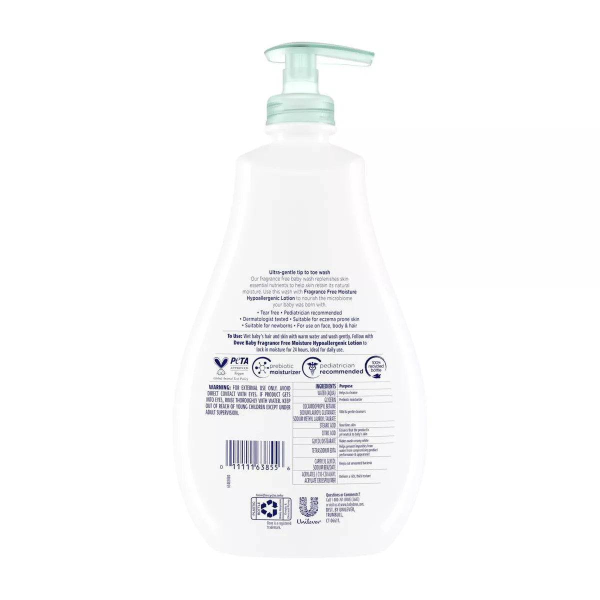 Baby Dove Fragrance Free Moisture Baby Body Wash & Shampoo Hypoallergenic for Eczema-Prone Skin