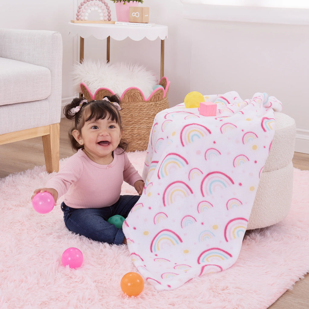 Plush Baby Blanket, Rainbows, Infant Girl, Pink, 30 in X 36 In