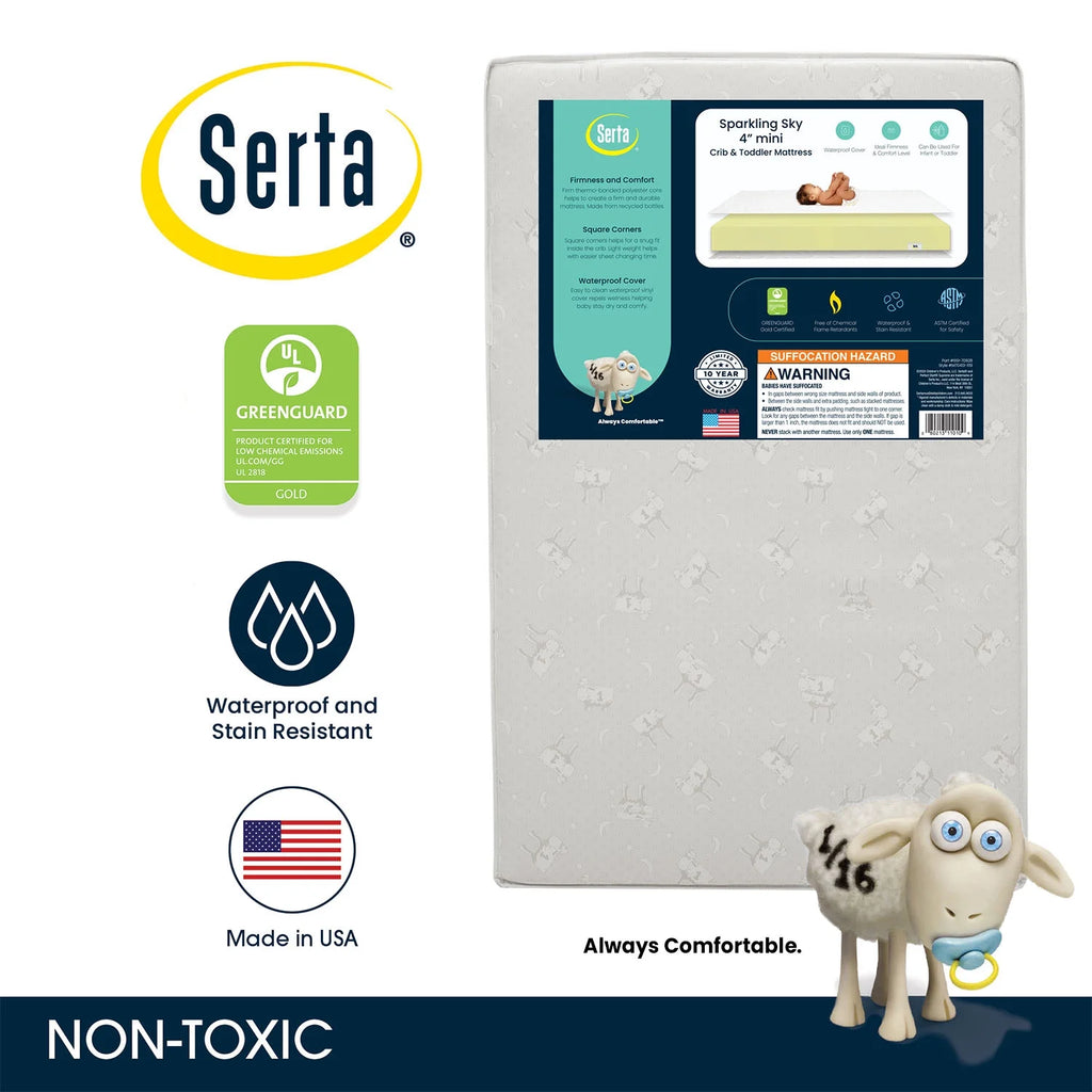 Sparkling Sky 4" Mini/Portable Dual Sided Crib & Toddler Mattress, GREENGUARD Gold Certified