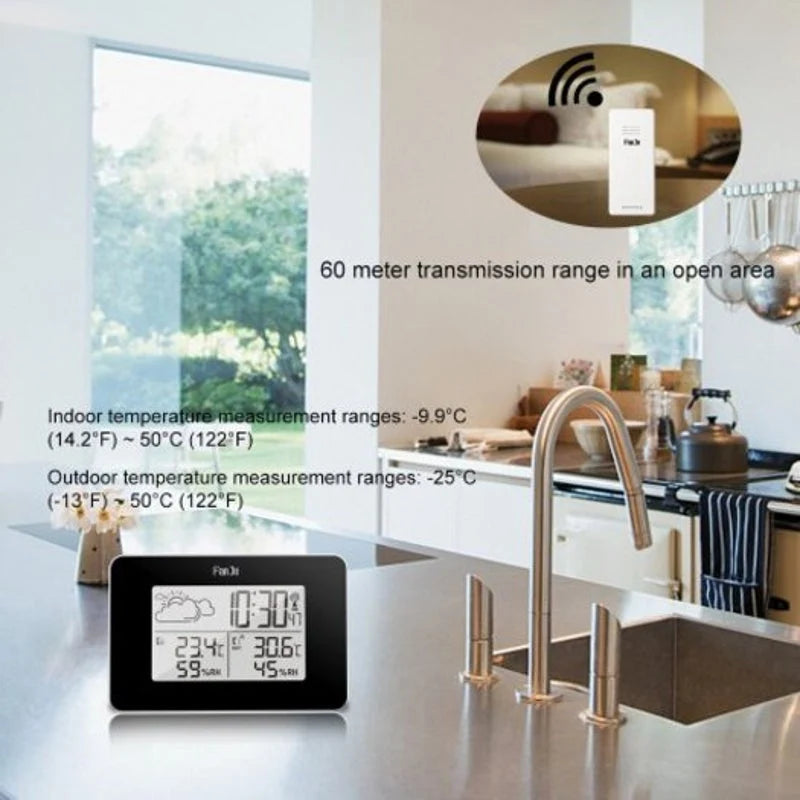 Weather Station Alarm Clock Temperature Humidity Monitor with Outdoor Sensor White