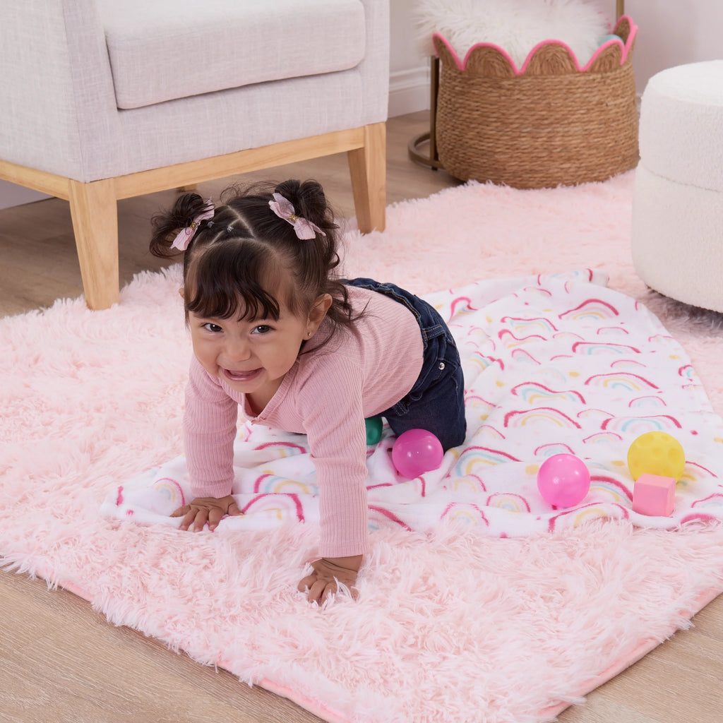 Plush Baby Blanket, Rainbows, Infant Girl, Pink, 30 in X 36 In
