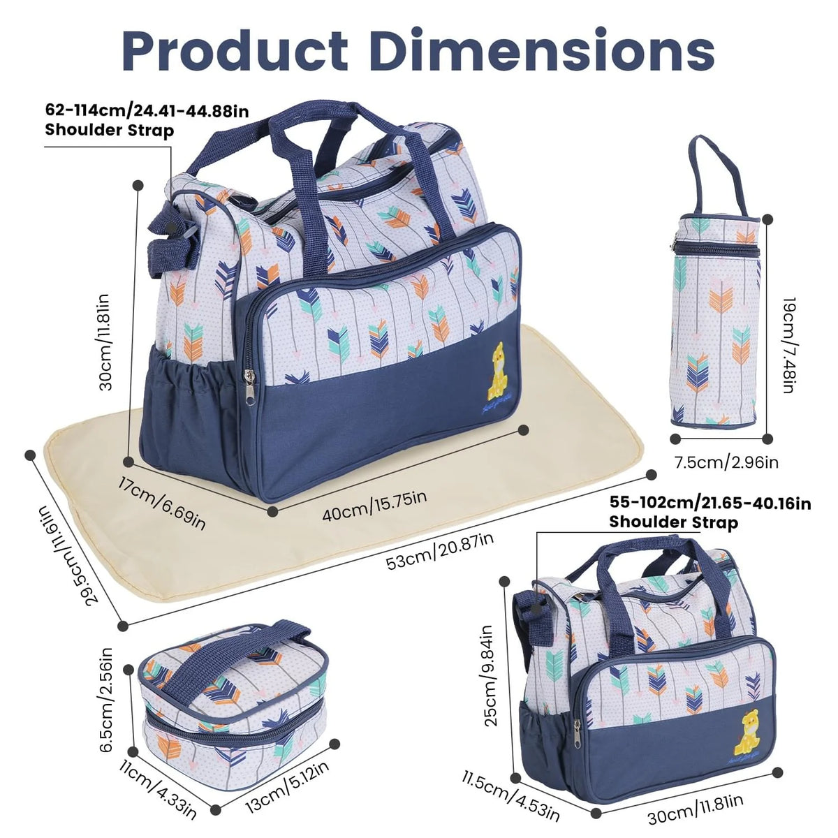 5Pcs Baby Nappy Diaper Bags Set for Picnic Mummy Diaper Handbags with Diaper Pad Food Bag Bottle Bag Travel Tote Bags for Mom Dad