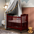 Baby Mini Crib, Small Crib with 3-Position Mattress Board, Cherry