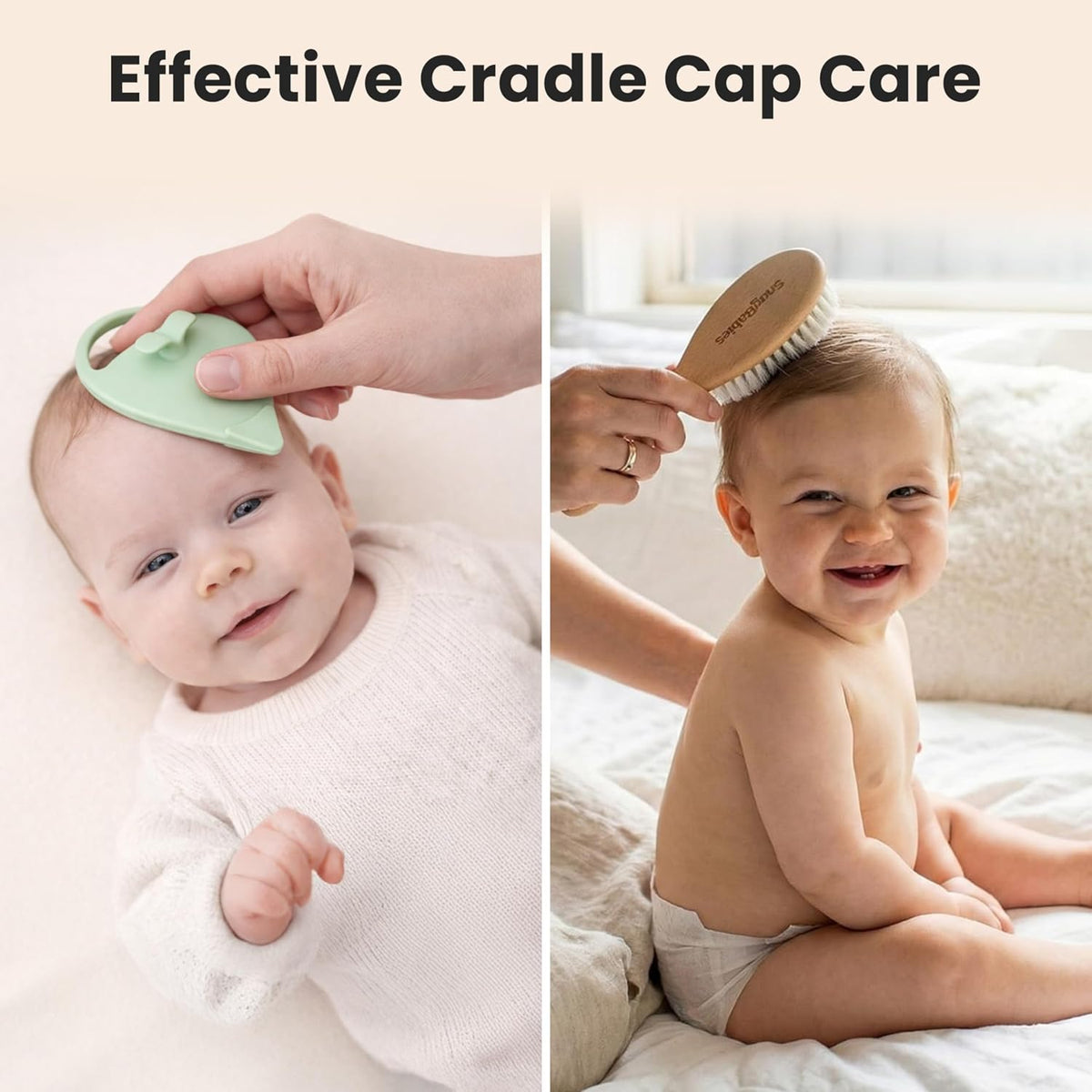Baby Hair Brush & Comb Set for Newborns - Gentle Goat-Hair & Bamboo Bristle Hairbrushes with Easy Grip Wooden Handles - 5-Pack Baby Brush Set with a Cotton Travel Pouch - Gifts for Boys & Girls