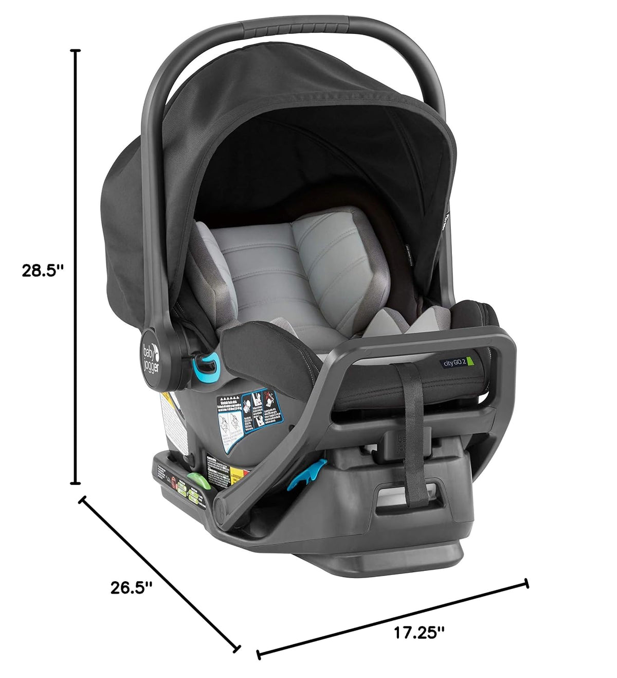 City Go 2 Infant Car Seat, Baby Travel Car Seat, Included Rapidlock Carseat Base with Leatherette Handlebar and Premium Fabrics, Slate