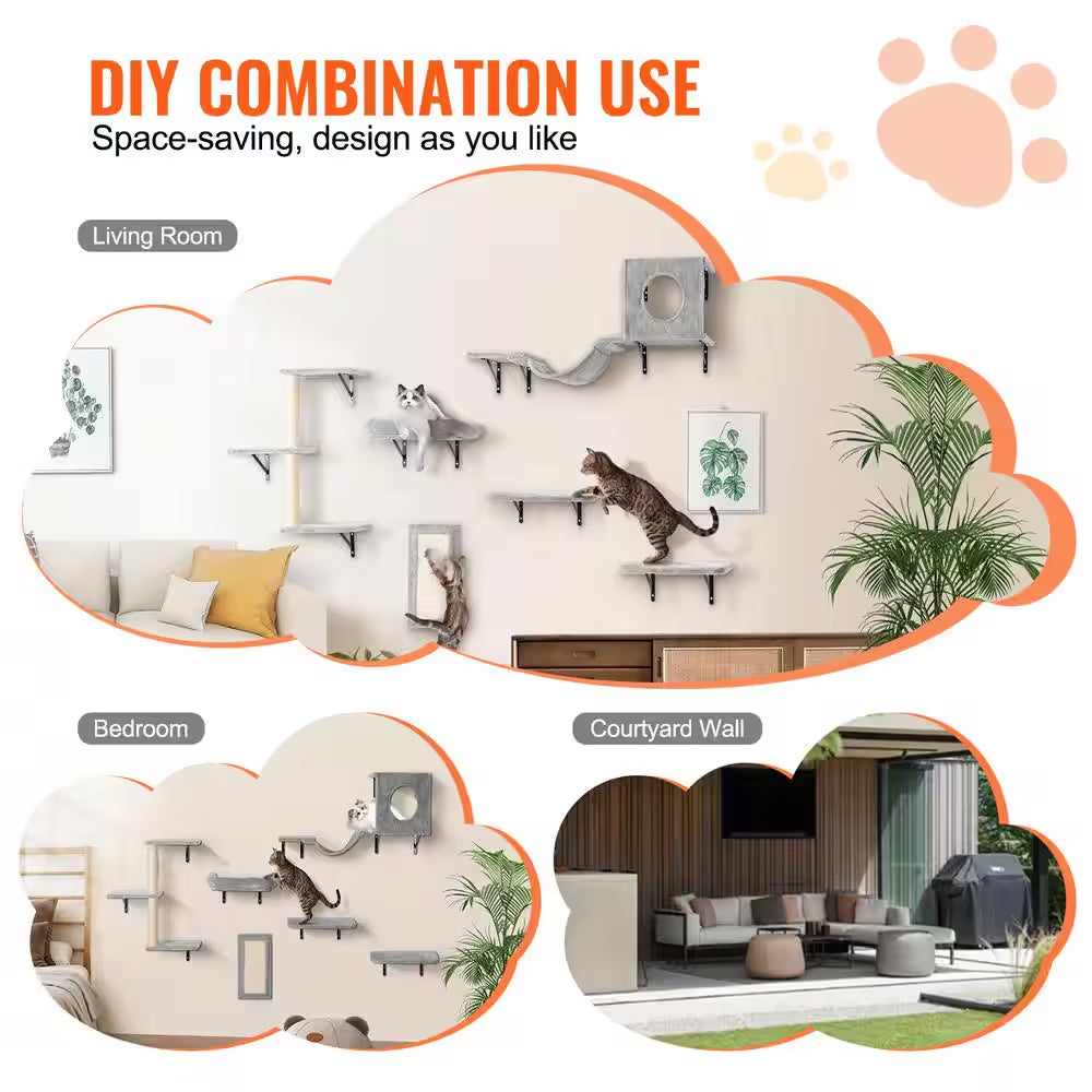 Wall Mounted Cat Shelves, Cat Wall Shelves and Perches with Jumping Boards, Hammock, Sofa, Cat Tree Cat Grip, 40 Lbs.