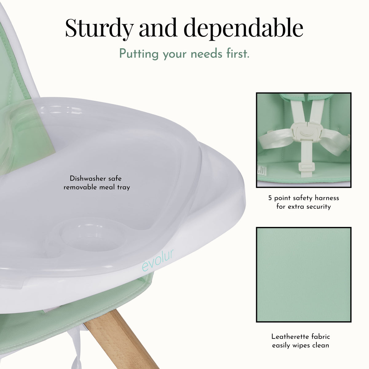 Zoodle 2-In-1 High Chair Booster Feeding Chair with Modern Design, Mint