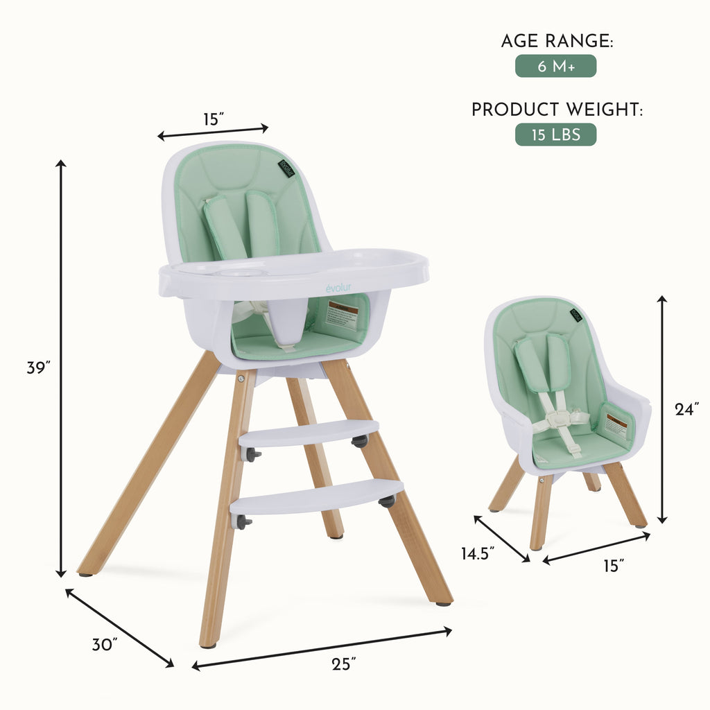 Zoodle 2-In-1 High Chair Booster Feeding Chair with Modern Design, Mint