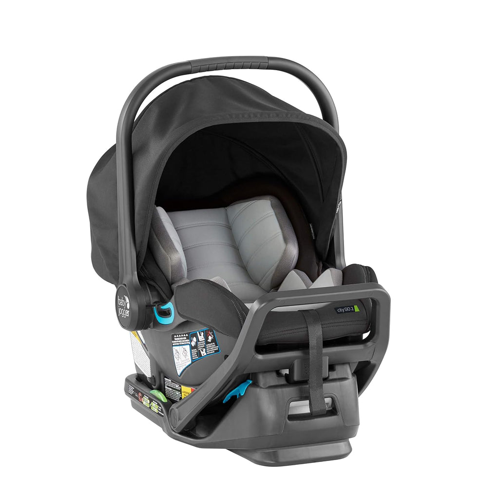 City Go 2 Infant Car Seat, Baby Travel Car Seat, Included Rapidlock Carseat Base with Leatherette Handlebar and Premium Fabrics, Slate