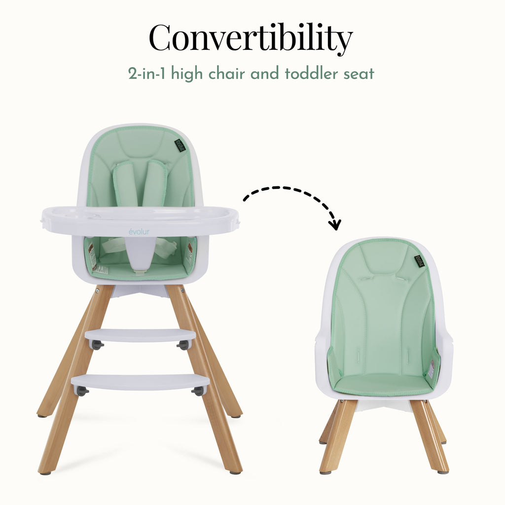 Zoodle 2-In-1 High Chair Booster Feeding Chair with Modern Design, Mint