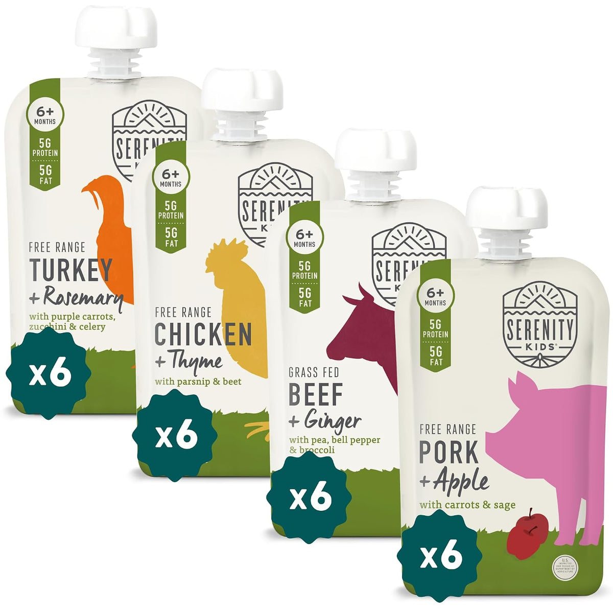 Serenity Kids Baby Food Pouches, Meat Puree, Toddler Snack, 3.5 Oz, 24 Pack
