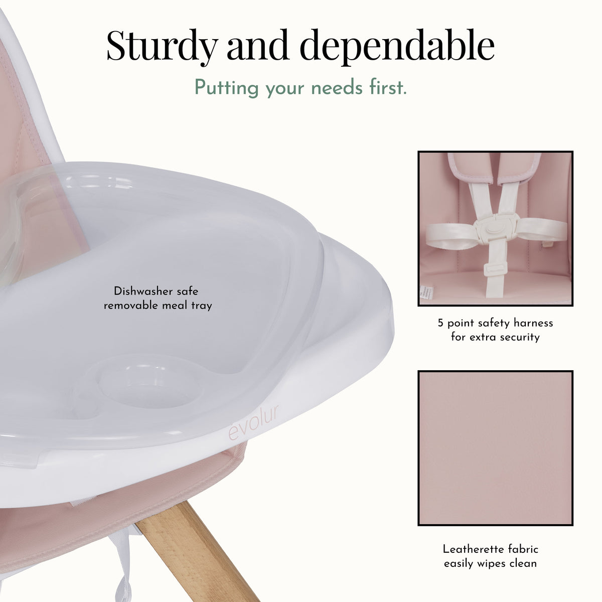 Zoodle 2-In-1 High Chair Booster Feeding Chair with Modern Design, Pink