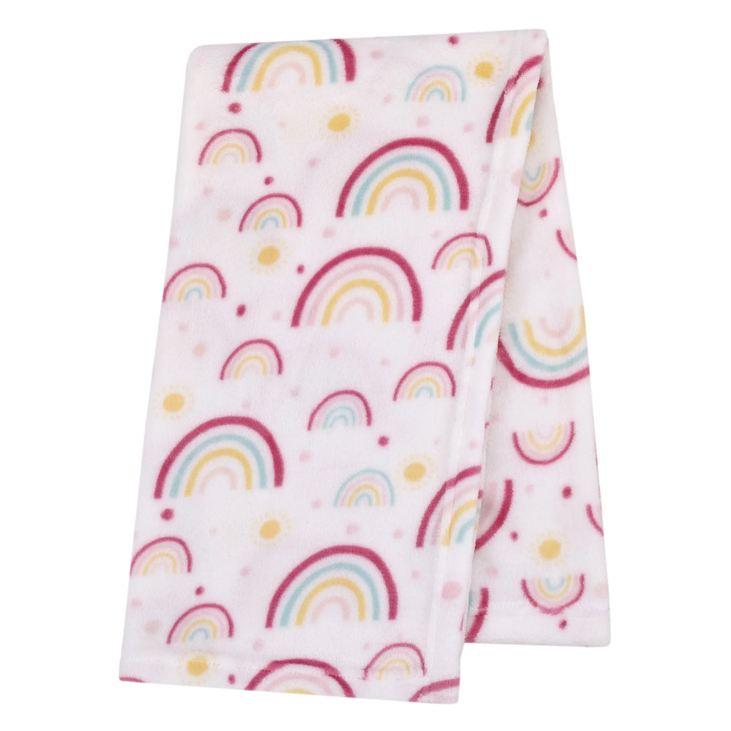 Plush Baby Blanket, Rainbows, Infant Girl, Pink, 30 in X 36 In