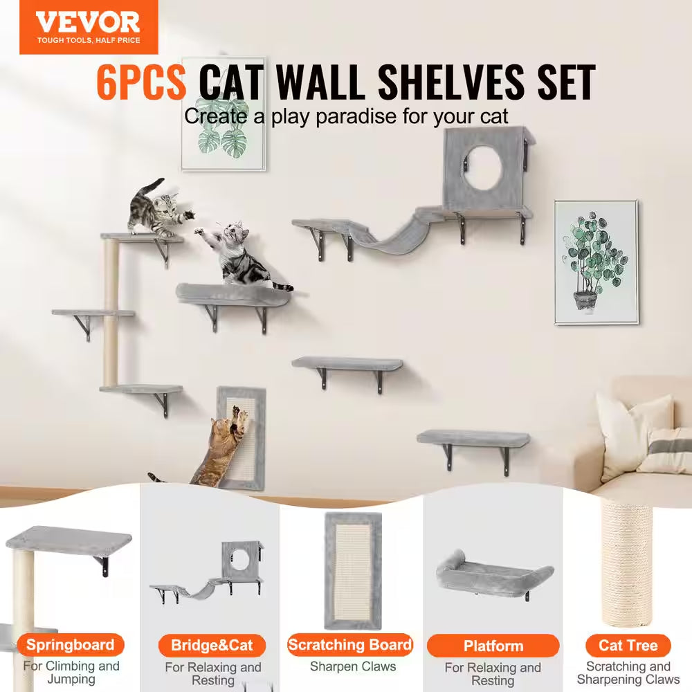 Wall Mounted Cat Shelves, Cat Wall Shelves and Perches with Jumping Boards, Hammock, Sofa, Cat Tree Cat Grip, 40 Lbs.