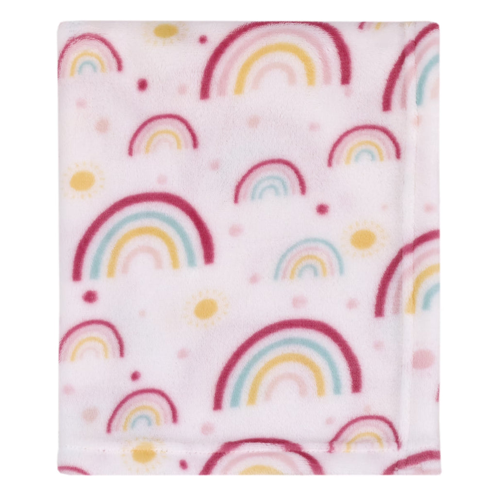 Plush Baby Blanket, Rainbows, Infant Girl, Pink, 30 in X 36 In