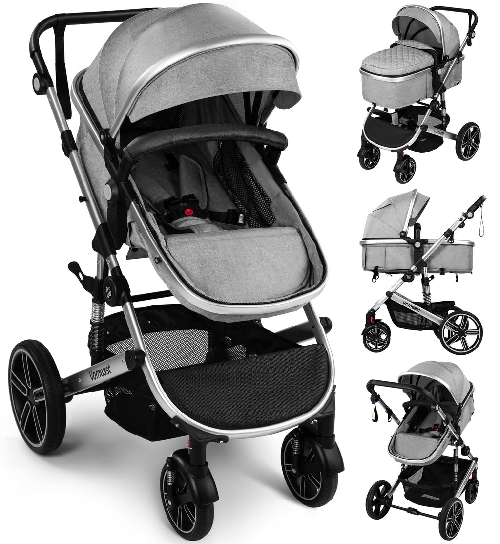 Baby Stroller, Foldable Aluminum Alloy Stroller with Reversible, Travel Stroller for Newborn Infant, Grey