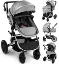 Baby Stroller, Foldable Aluminum Alloy Stroller with Reversible, Travel Stroller for Newborn Infant, Grey