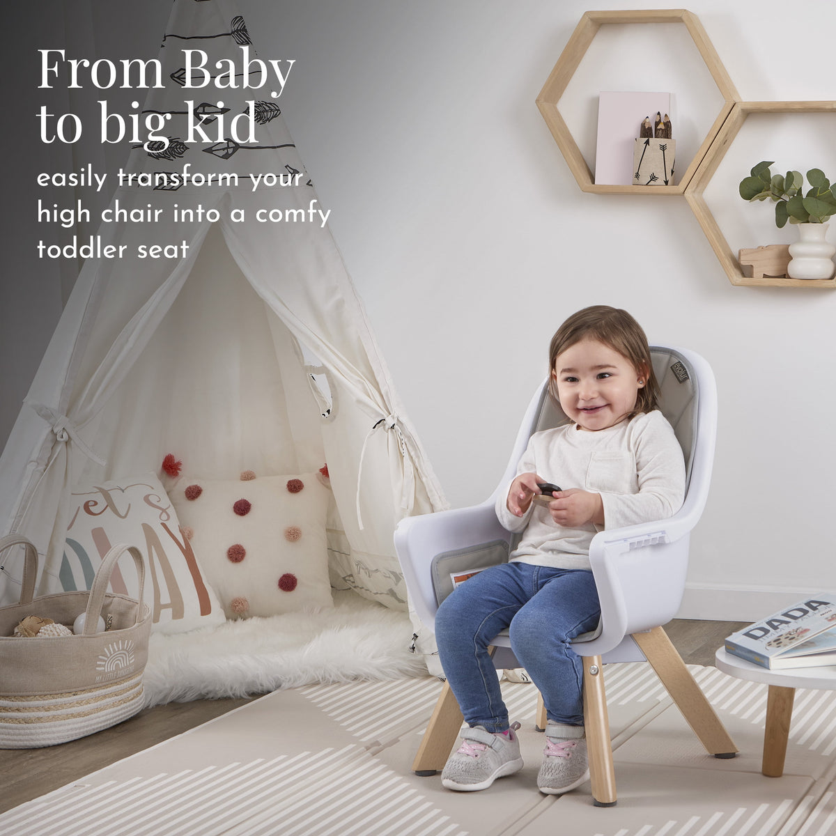 Zoodle 3-In-1 High Chair Booster Feeding Chair with Modern Design, Light Grey