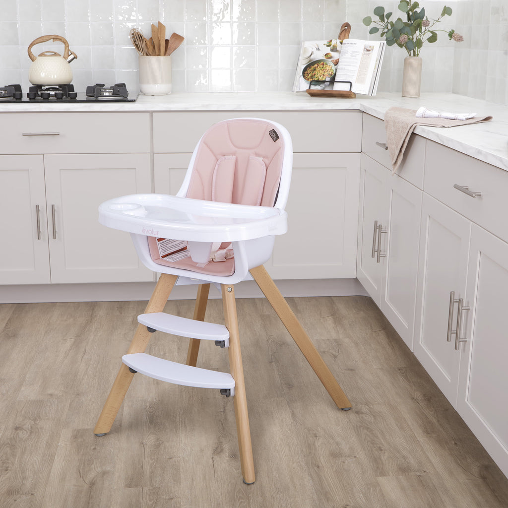 Zoodle 2-In-1 High Chair Booster Feeding Chair with Modern Design, Pink