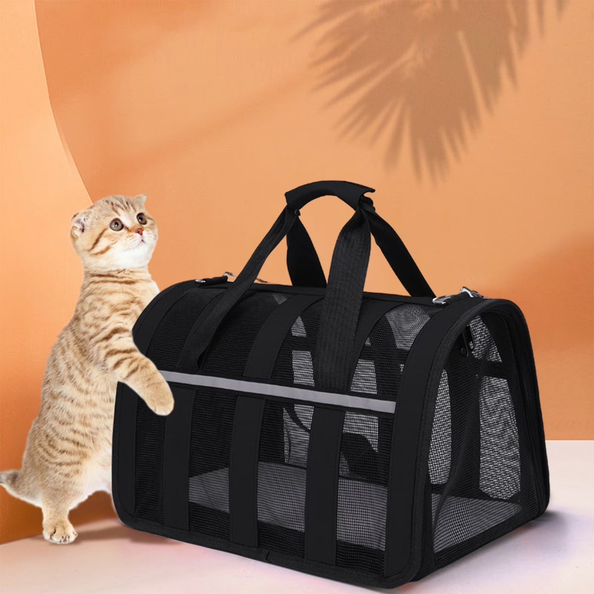 EARKITY Pet Carriers, Cat Carrier, Dog Carrier, Portable Soft-Sided Pet Carriers Travel Bag, Collapsible Hand Bag, Airline Approved, Breathable Durable Bite-Resistant Mesh with Removable Washable Mat