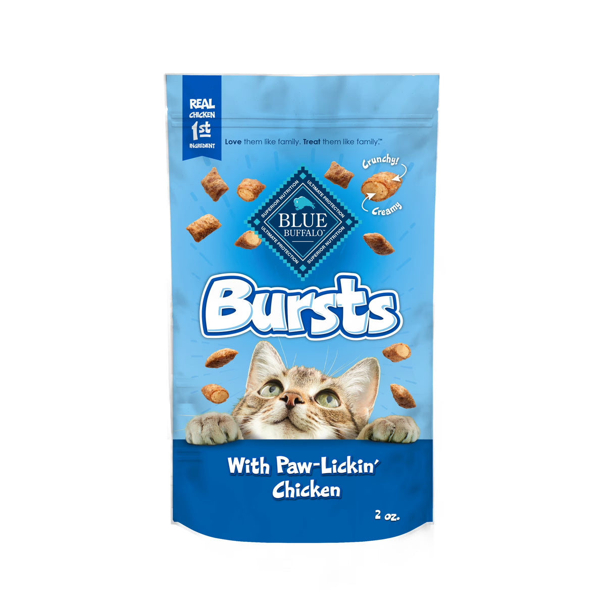 Bursts Crunchy & Creamy Cat Treats, Great for Training Chicken, 2-Oz Bag