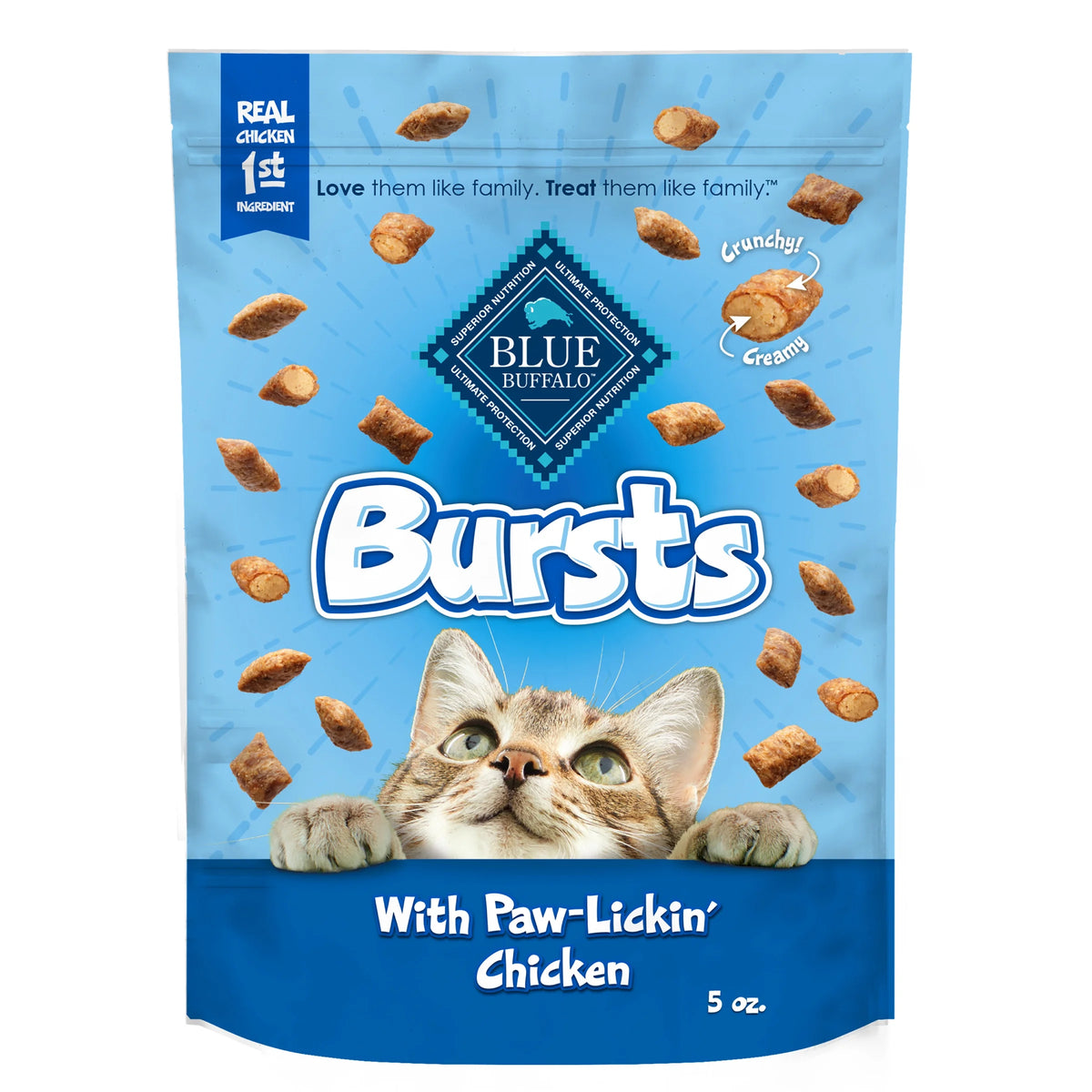 Bursts Chicken Flavor Crunchy Treats for Cats, Whole Grain, 5 Oz. Bag