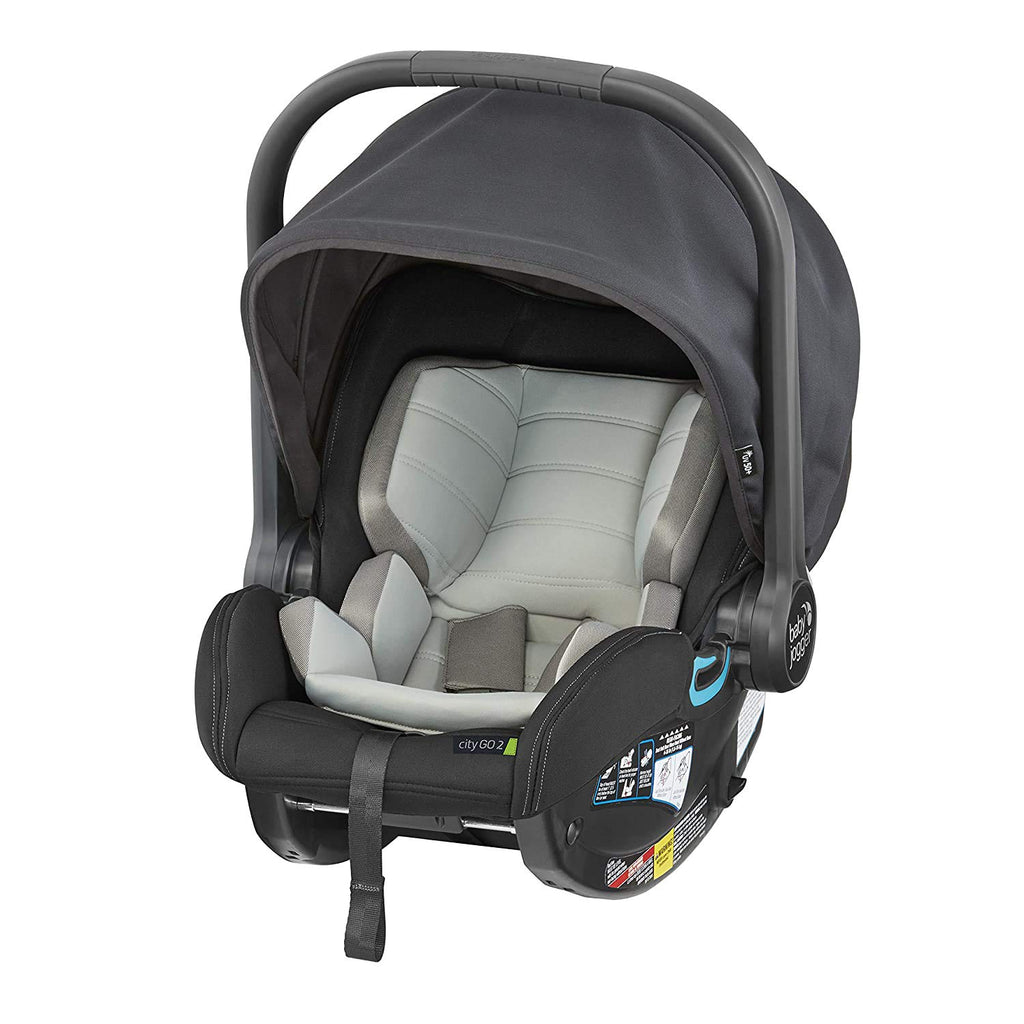 City Go 2 Infant Car Seat, Baby Travel Car Seat, Included Rapidlock Carseat Base with Leatherette Handlebar and Premium Fabrics, Slate