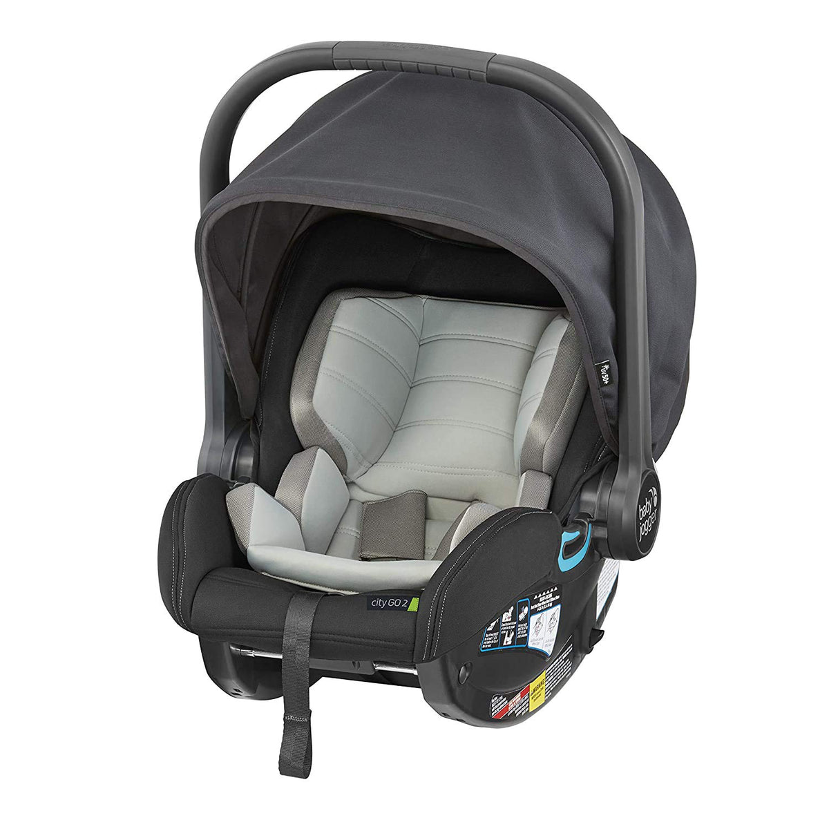 City Go 2 Infant Car Seat, Baby Travel Car Seat, Included Rapidlock Carseat Base with Leatherette Handlebar and Premium Fabrics, Slate